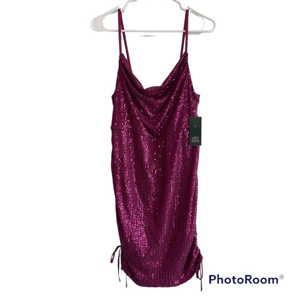 Wild Fable Women's Sleeveless Ruched Side Bodycon Dress Plum Purple Sequin Sz L - Picture 5 of 9